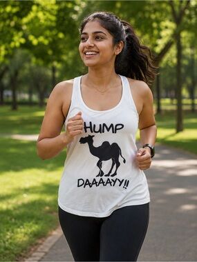 Women’s White Graphic Tank Top with Camel Print